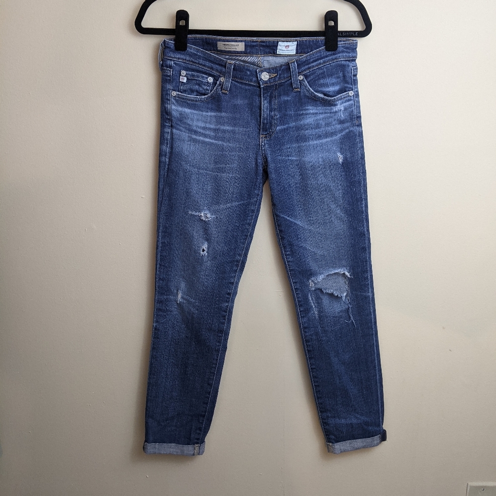 AG stilt cigarette skinny distressed roll up jeans